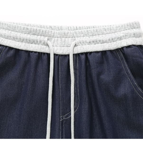レディースジーンズパンツ ドロスト紐付きゆったりデニムパンツ