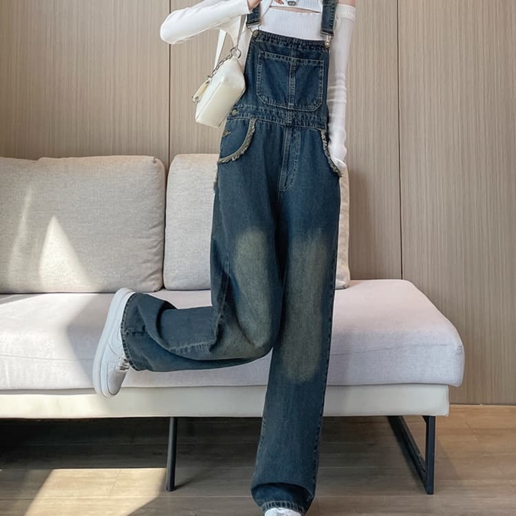 カジュアルストレートデニムサロペット