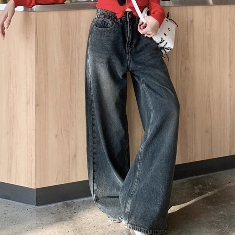 レディースジーンズパンツ 古着風フィット感ゆったりデニム