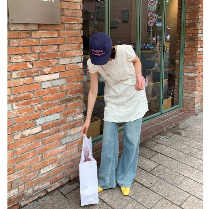 レディースジーンズパンツ ゆったりフレアデニムパンツ