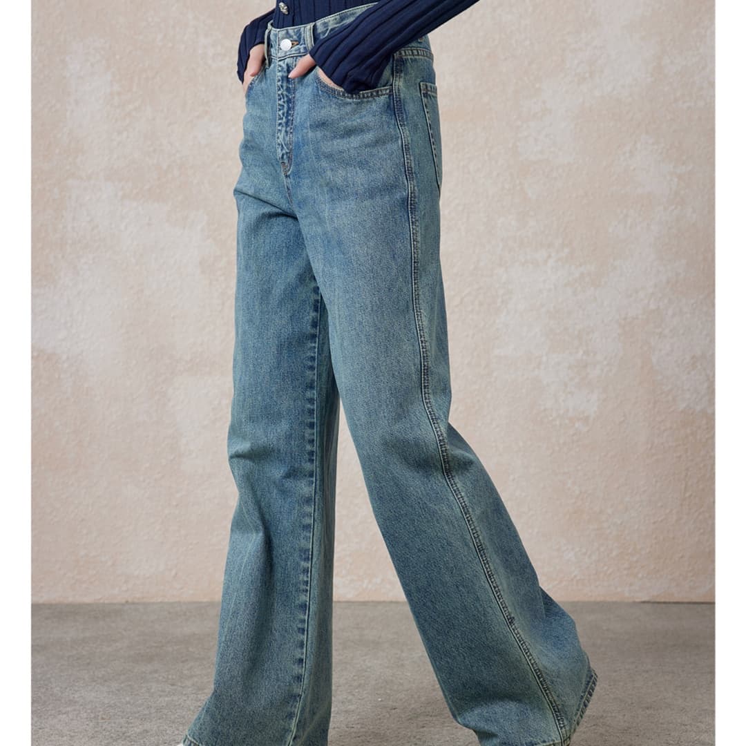 レディースジーンズパンツ ゆったりシルエット ワイドデニムパンツ