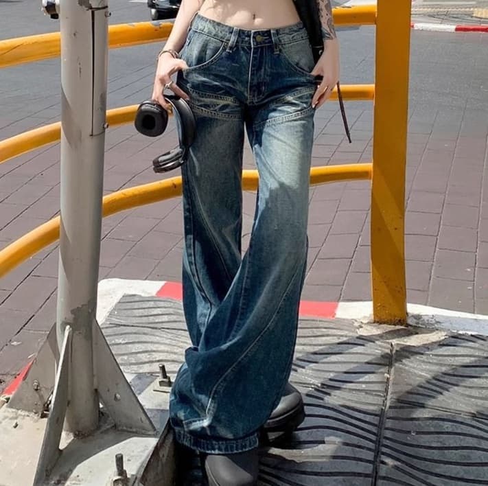 レディースジーンズパンツ ワイドデニムパンツ