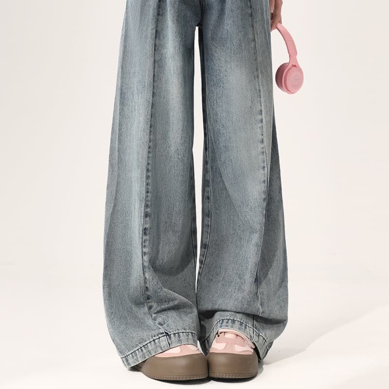 レディースジーンズパンツ ふんわり優美なプリーツデニムパンツ