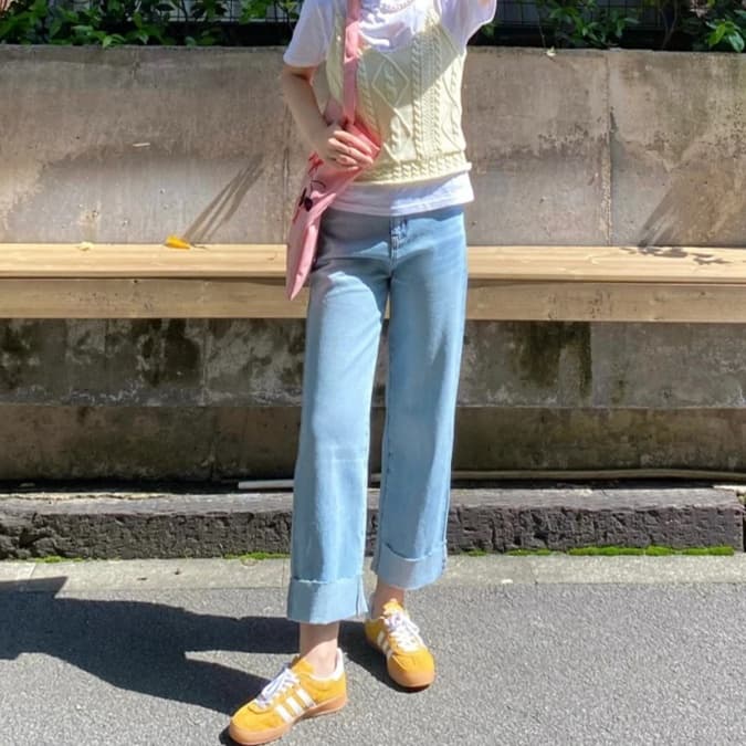 レディースジーンズパンツ 裾カットデニムパンツ