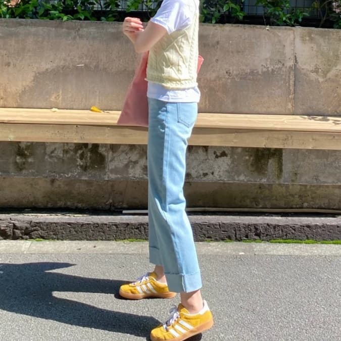 レディースジーンズパンツ 裾カットデニムパンツ