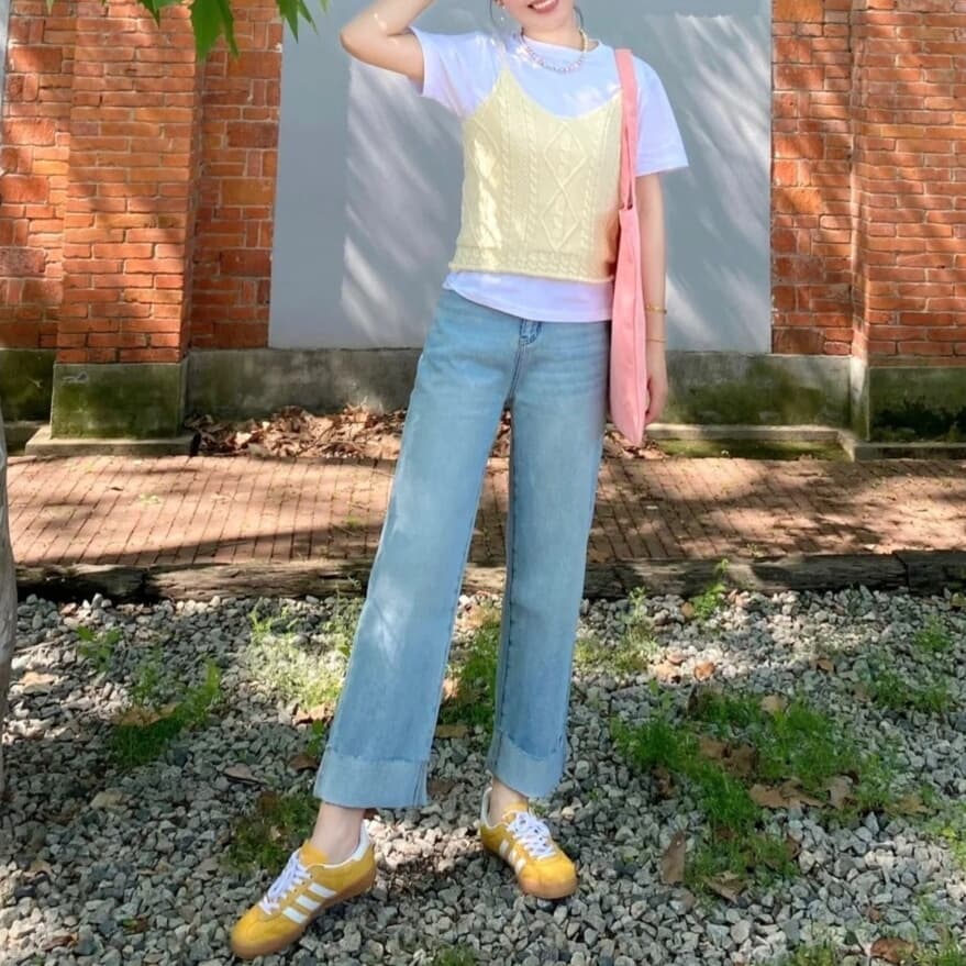 レディースジーンズパンツ 裾カットデニムパンツ
