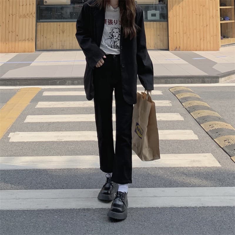 レディース ジーンズ 美脚見せハイウエストストレートデニムパンツ
