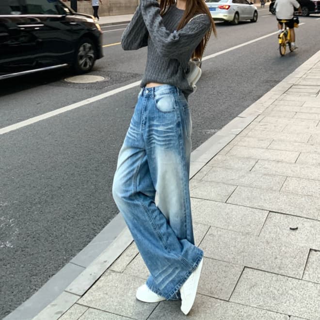 レディースジーンズパンツ ゆったりリラックスデニムパンツ