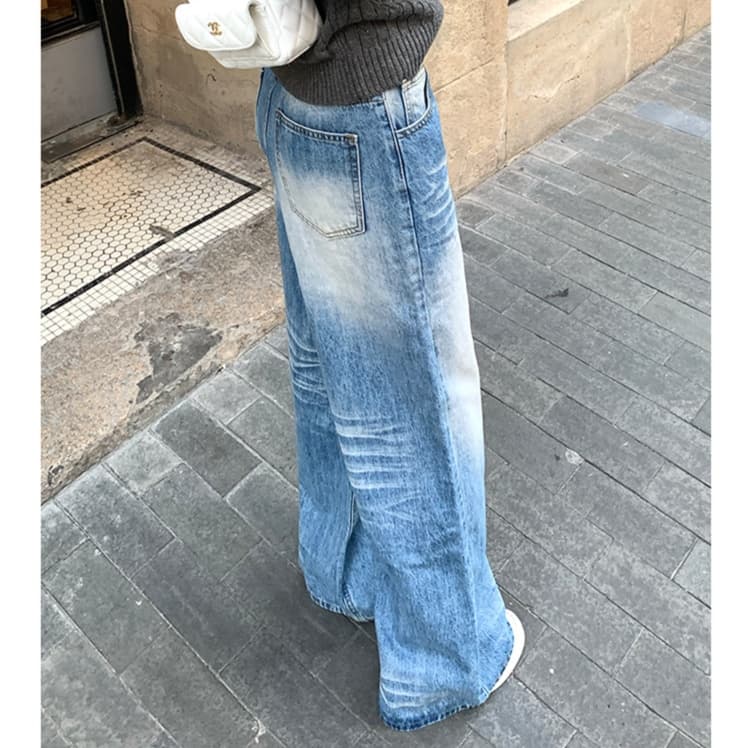 レディースジーンズパンツ ゆったりリラックスデニムパンツ