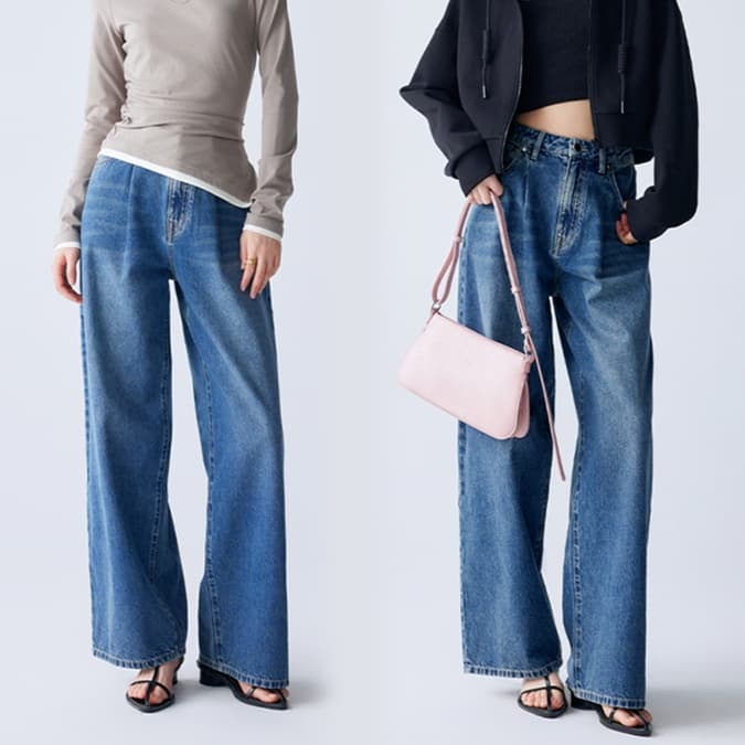 レディースジーンズパンツ リラックスワイドデニム