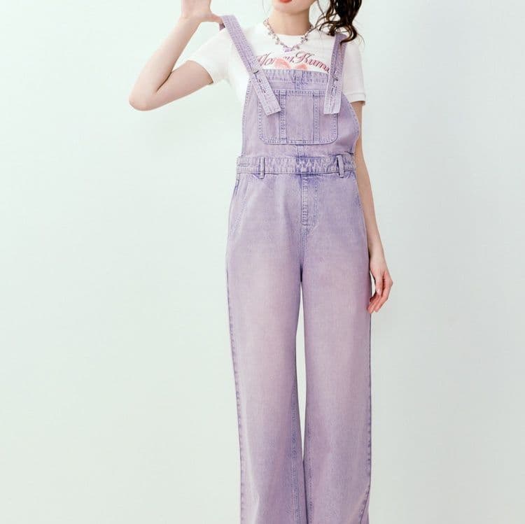 レディースジーンズパンツ ゆったりシルエット サロペット