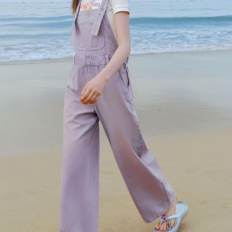 レディースジーンズパンツ ゆったりシルエット サロペット