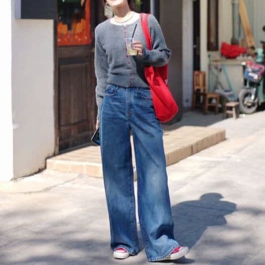 レディースジーンズパンツ ワイドストレートデニム