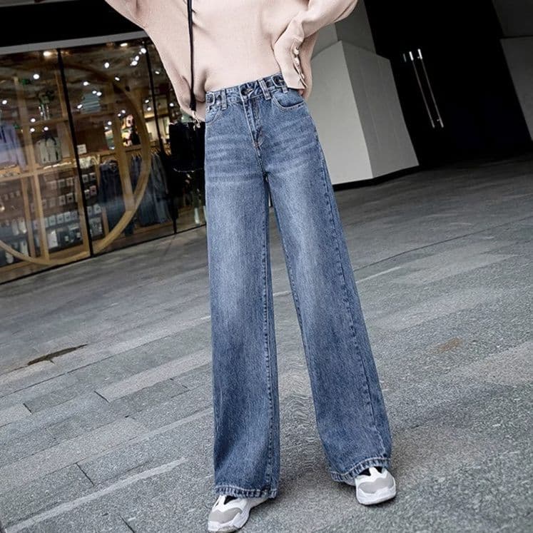 レディースジーンズパンツ ゆったり美脚ストレートデニム