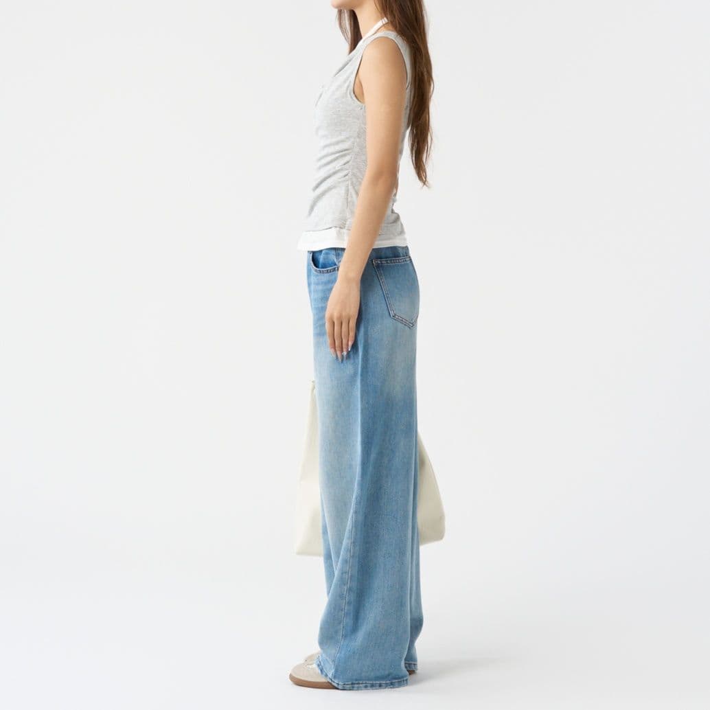 レディース ジーンズ ゆったりシルエットハイウエストデニムパンツ
