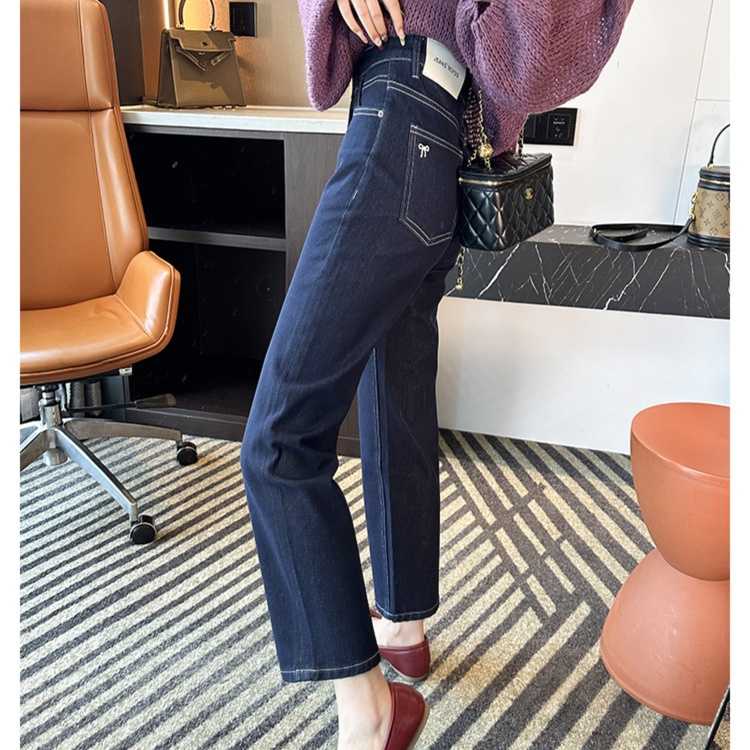 レディースジーンズパンツ バックリボン美脚ストレートデニム