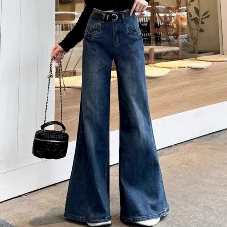 レディース ジーンズ 美脚効果抜群フレアワイドデニムパンツ