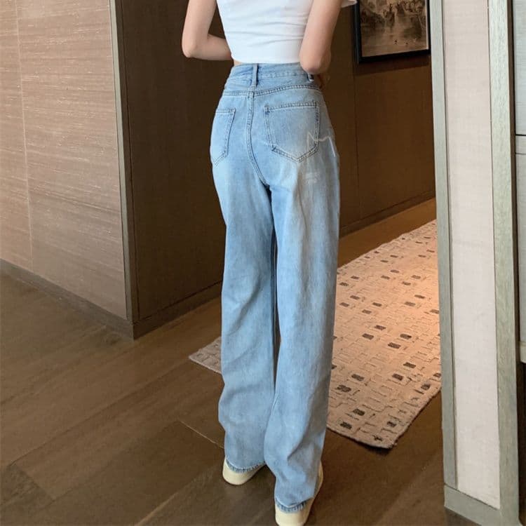 レディース ジーンズ ハイウエスト ゆったりシルエット デニムパンツ