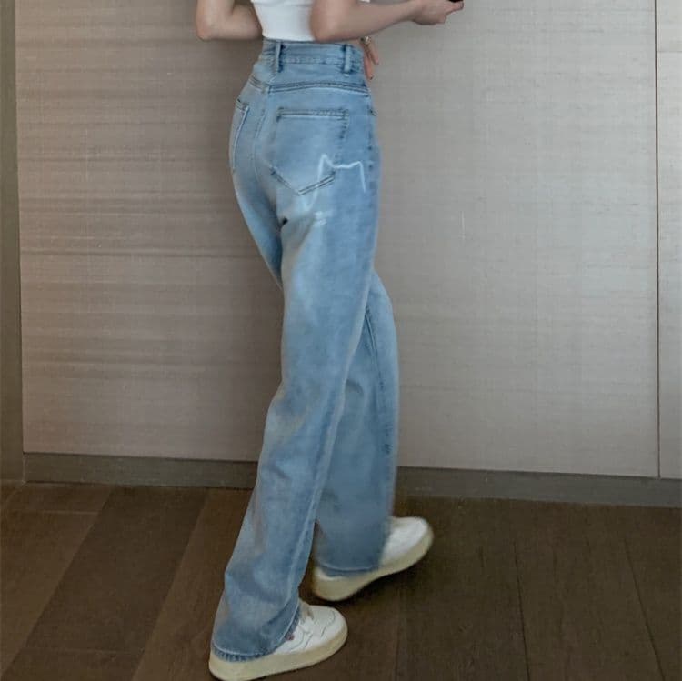 レディース ジーンズ ハイウエスト ゆったりシルエット デニムパンツ