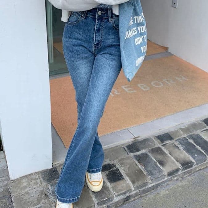 レディース ジーンズ 美脚ハイウエストフレアデニムパンツ