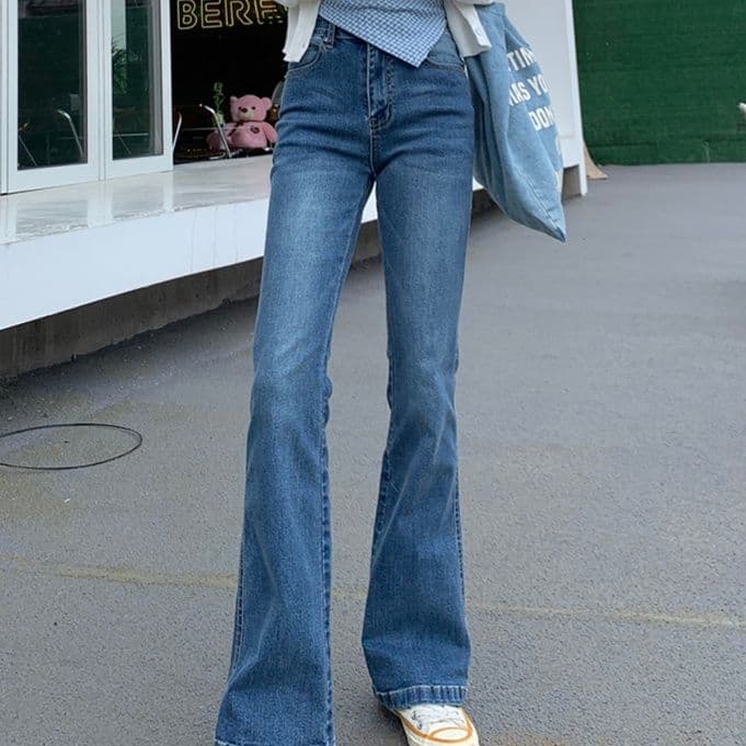レディース ジーンズ 美脚ハイウエストフレアデニムパンツ