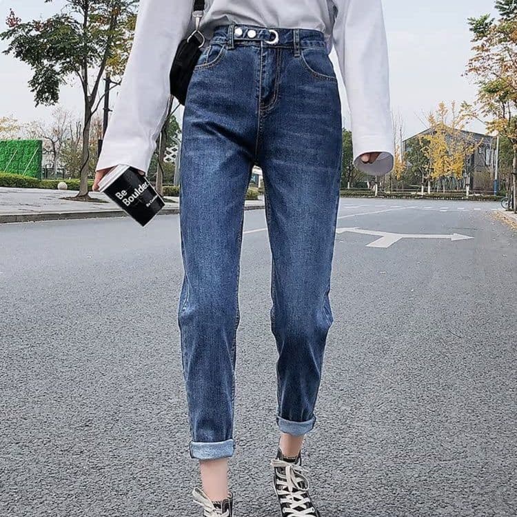 レディース ジーンズ ハイウエスト定番ストレートデニムパンツ