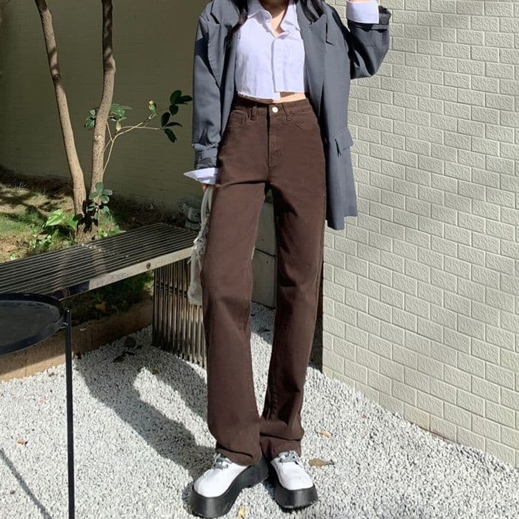 レディース ジーンズ 美脚効果抜群ハイウエストストレートジーンズ