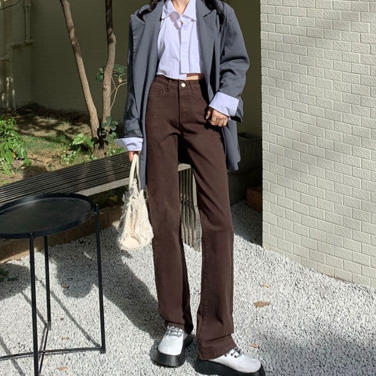 レディース ジーンズ 美脚効果抜群ハイウエストストレートジーンズ