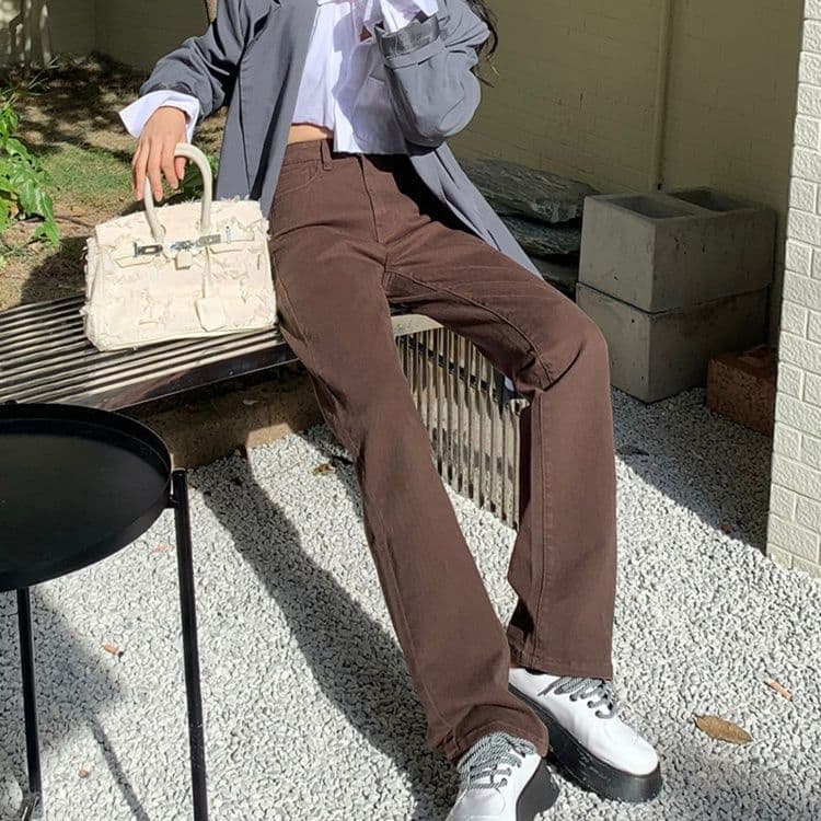 レディース ジーンズ 美脚効果抜群ハイウエストストレートジーンズ