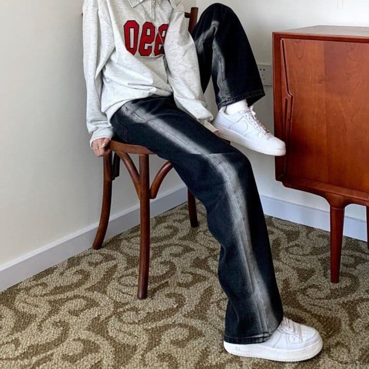 レディース ジーンズ 美脚見えハイウエストストレートデニムパンツ