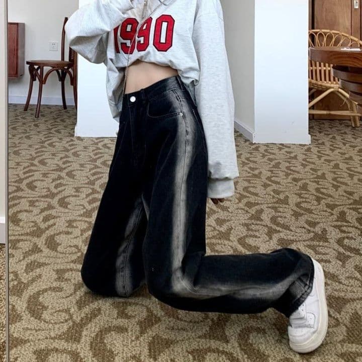 レディース ジーンズ 美脚見えハイウエストストレートデニムパンツ