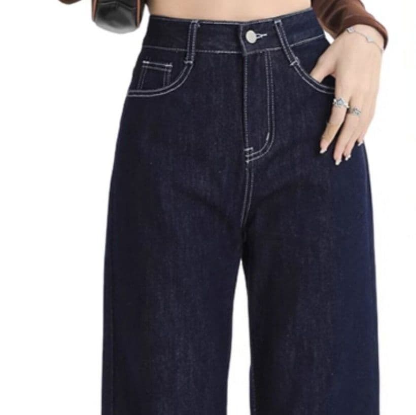 レディース ジーンズ 美脚見え ハイウエストストレートデニムパンツ