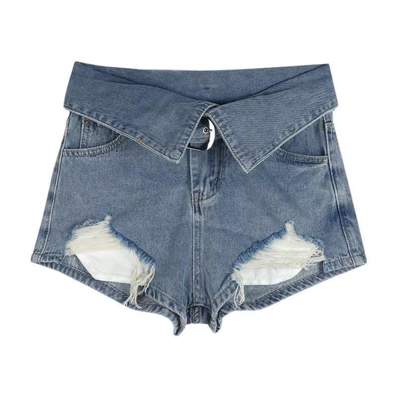 レディースジーンズパンツ ベルトデザイン加工デニムパンツ