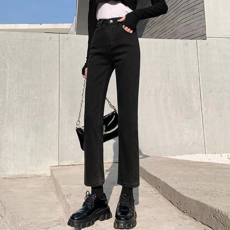 レディース ジーンズ ハイウエストストレートデニムパンツ