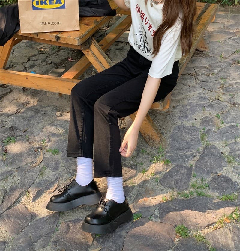 レディース ジーンズ 美脚見せハイウエストストレートデニムパンツ
