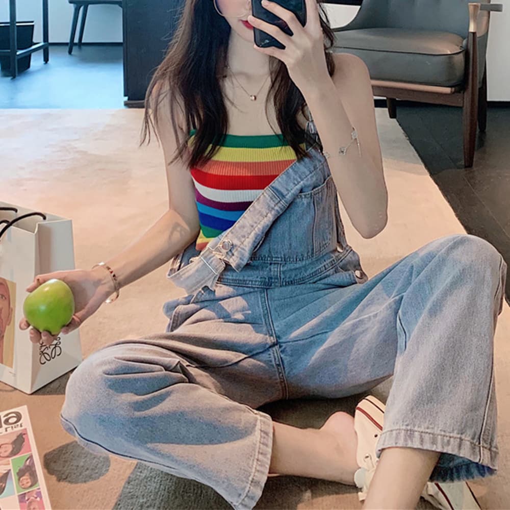レディース ジーンズ 美脚効果 ストレートデニムサロペット