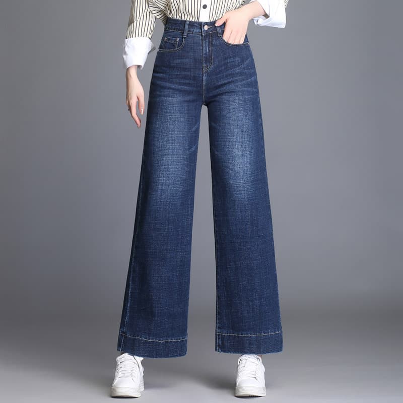 レディースジーンズパンツ すっきりシルエットワイドデニム