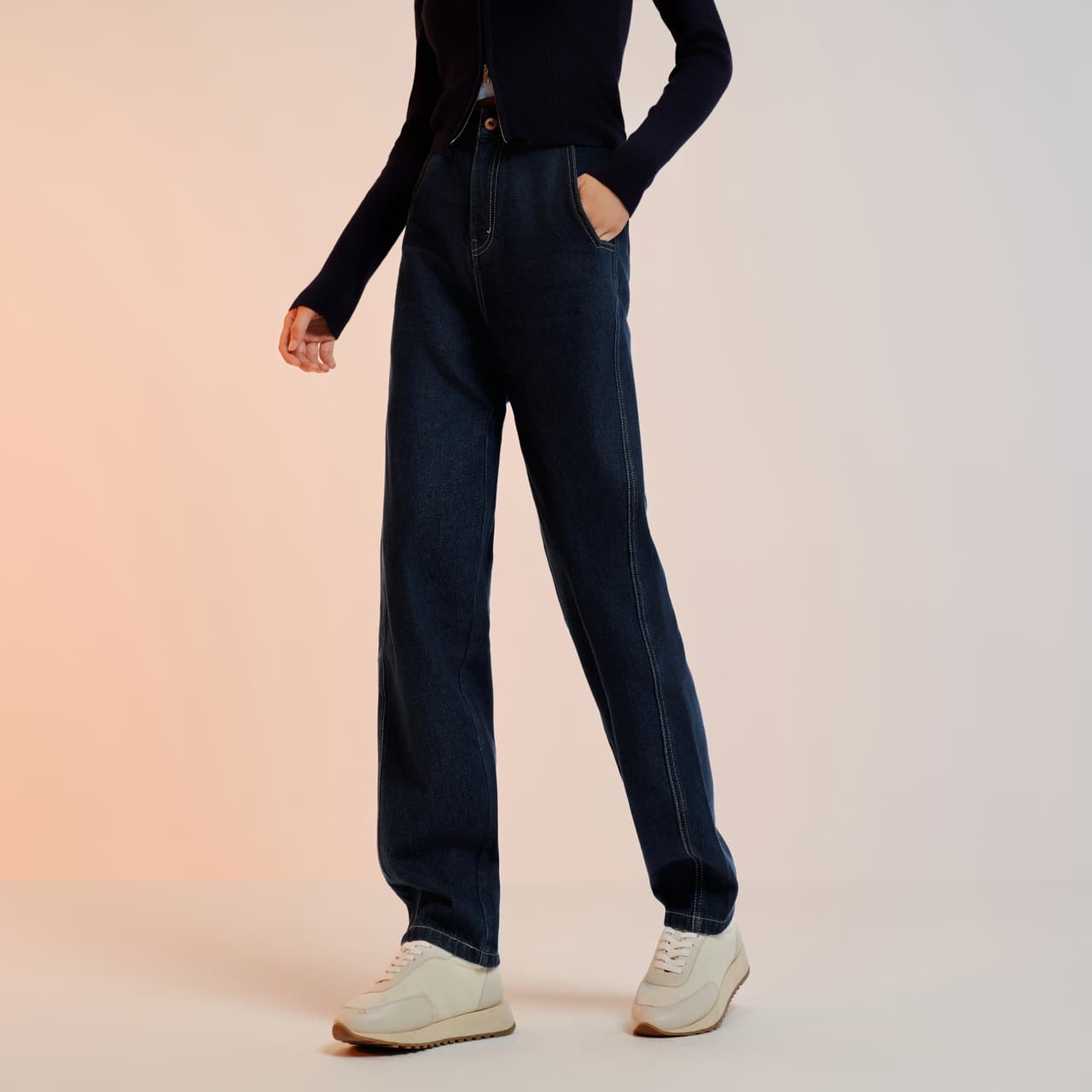 レディース ジーンズ 大人の上品ハイウエスト美脚ストレート
