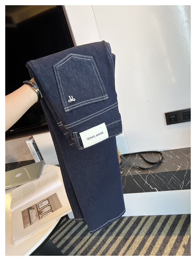 レディースジーンズパンツ バックリボン美脚ストレートデニム