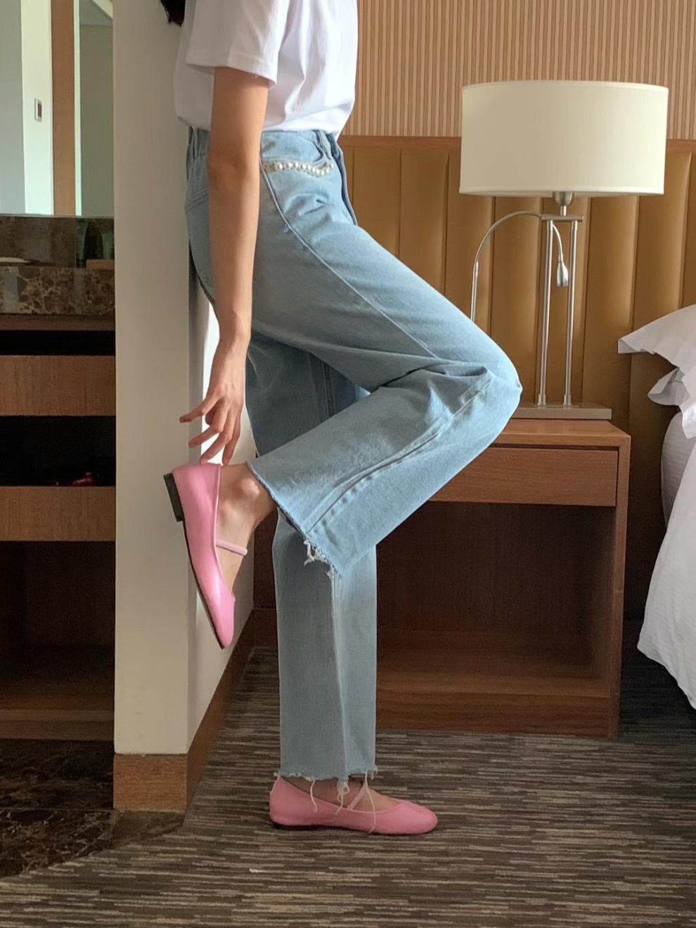 レディース ジーンズ ハイウエストゆったりストレートデニム