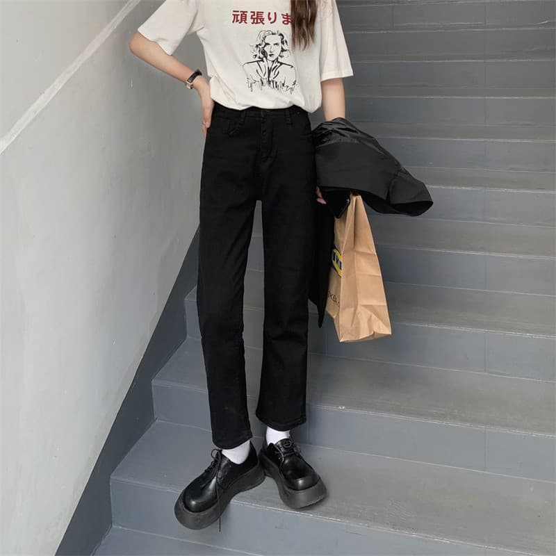 レディース ジーンズ 美脚見せハイウエストストレートデニムパンツ