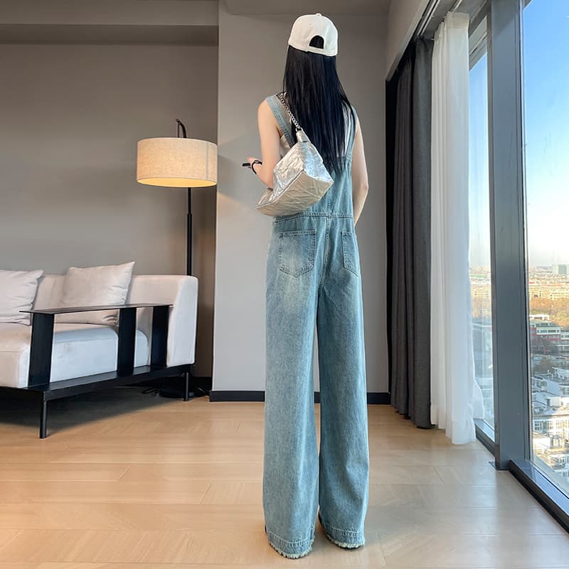 レディースジーンズパンツ ゆったりシルエット デニムサロペット