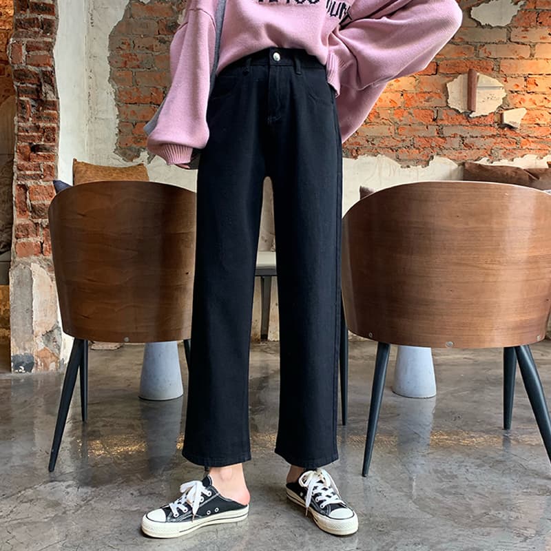 レディース ジーンズ ハイウエストストレートデニムパンツ
