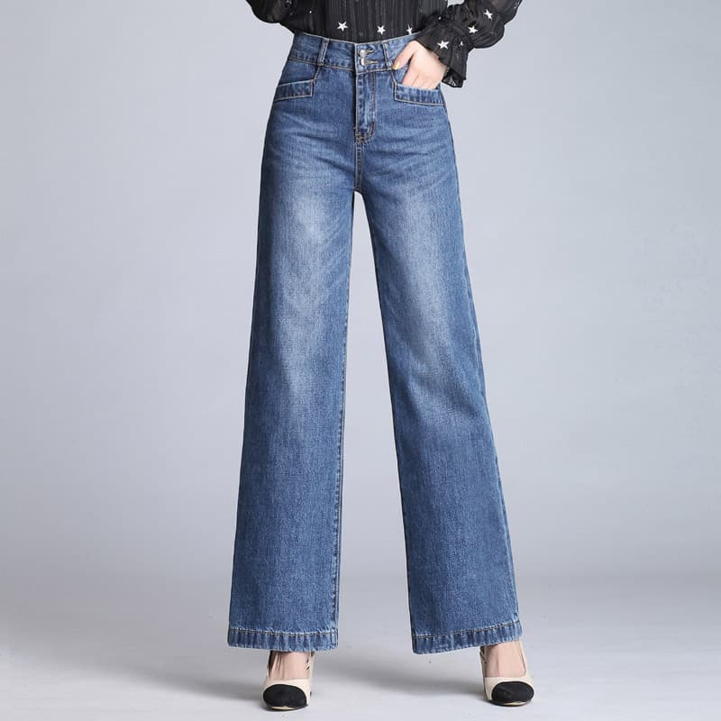レディースジーンズパンツ すっきりシルエットワイドデニム