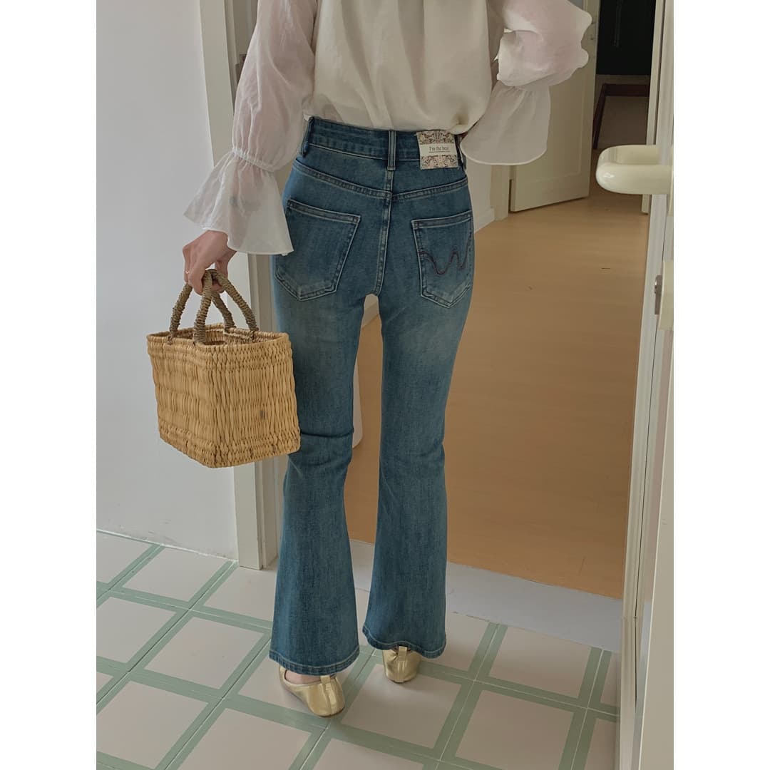 レディースジーンズパンツ レトロ風フレアデニム