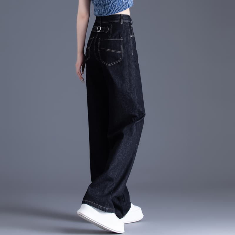 レディースジーンズパンツ ハイウエストデニム ゆるストレート