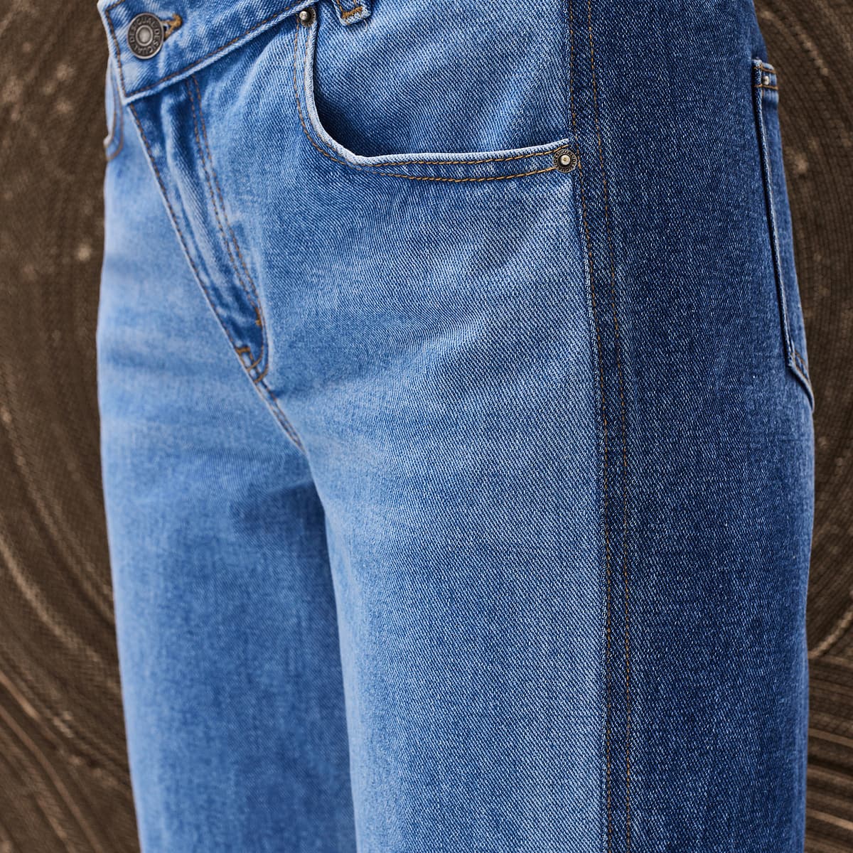 レディースジーンズパンツ ダメージ加工ストレートデニム
